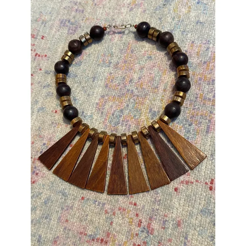 Vintage Tribal Wooden‎ Boho Bib Necklace